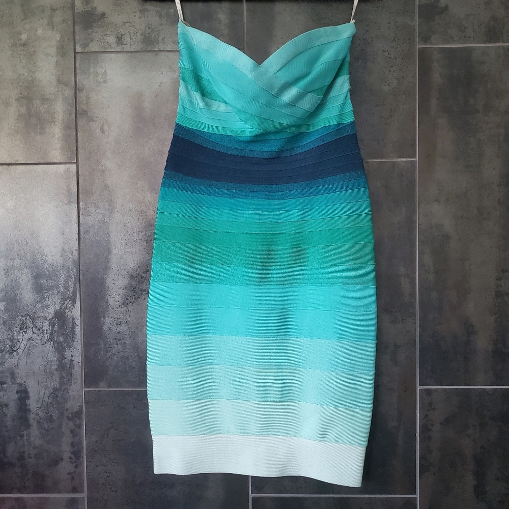 Herve Leger Ombre Mermaid Bandage Dress Large RARE